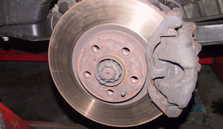 Motorhome brake disc exposed