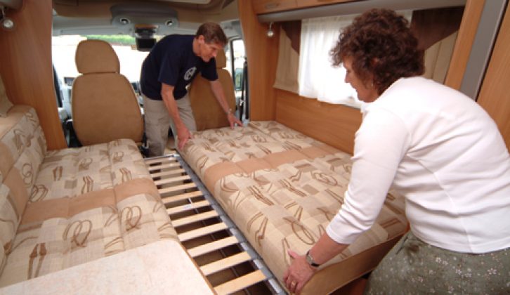 2006 Swift Bolero 630 EK - making up bed (putting base cushions in place)