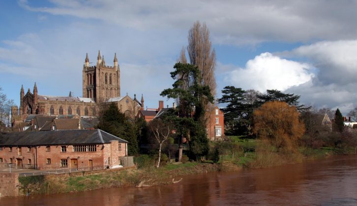 The River Wye flows past Hereford Cathedral, which dates from 1079 – find out more about Central England in Practical Motorhome's travel guide