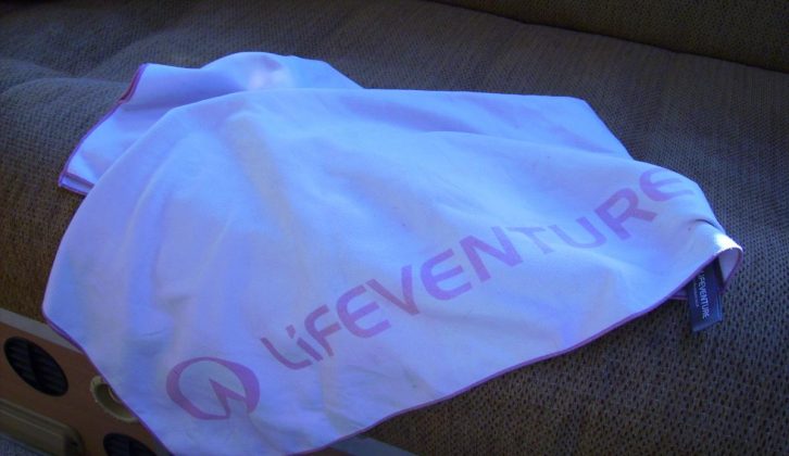 Microfibre fabric towels are very useful to take on tour – Chrissie and Geoff use Lifeventure SoftFibre Trek towels for their two dogs