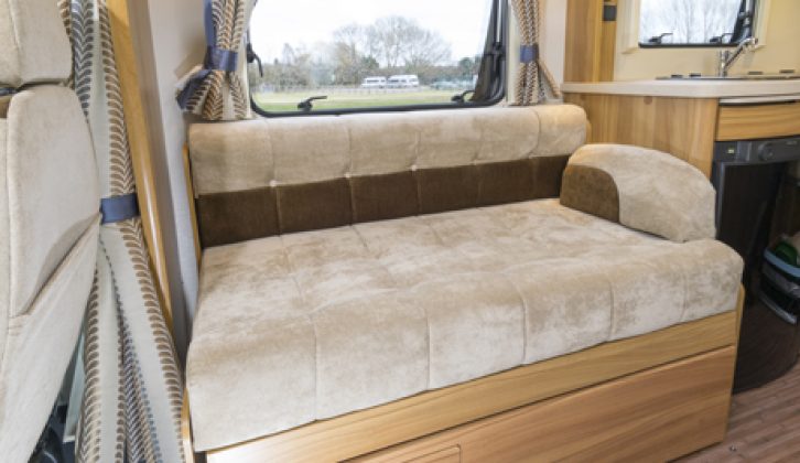 The sofas in the Elddis Autoquest 155's lounge can be made into a double bed that measures 2.1m x 1.3m (6’10” x 4’3”)