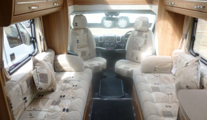The sunroof means the lounging area of the Elddis based motorhome is filled with light