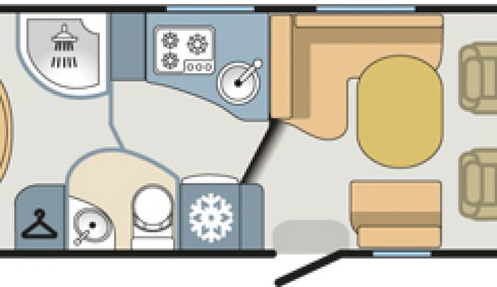 You can clearly see that the washroom is split across the 'van in this daytime floorplan