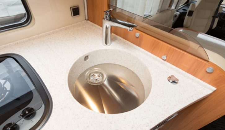 This solid worktop is an option in the 2014 Hymer B 798 SL's kitchen