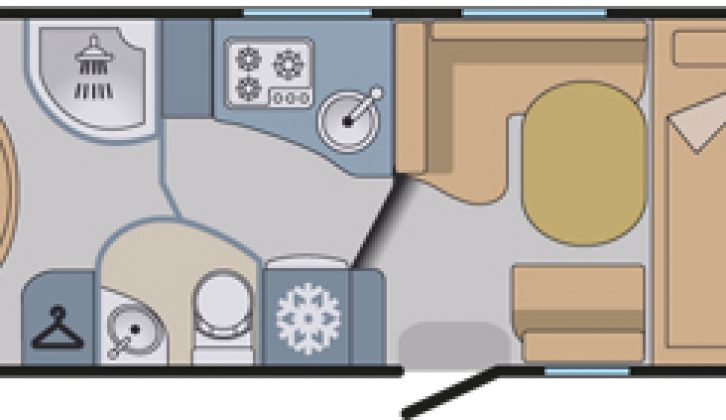 Here you can see the Hymer B 798 SL's drop-down double bed at the front