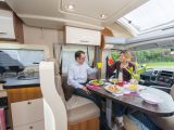 Lots of light floods into the lounging/dining area in the Chausson Welcome 717