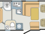 The island bed is clear to see in the daytime floorplan for the Adria Coral Plus 690 SC