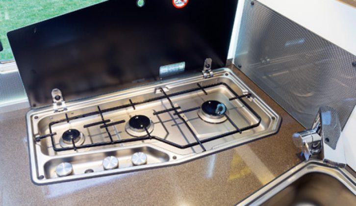 In the Adria Coral Plus 690 SC's kitchen, you'll find a combination oven and grill, and three gas rings on the hob