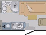 The night time floorplan for the Hymer ML-T 580 shows how you'd sleep up to three in this motorhome