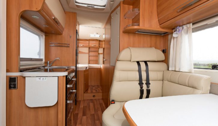 The panoramic sunroof lets light fill the Hymer ML-T 580's lounge, as the Practical Motorhome review team discovered