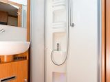There's built-in storage in the shower of this 2015 Hymer ML-T 580