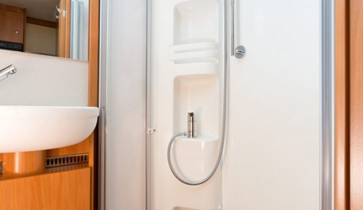 There's built-in storage in the shower of this 2015 Hymer ML-T 580