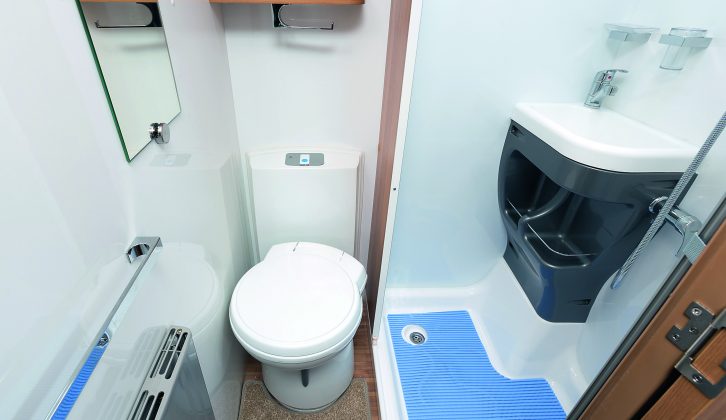 Practical Motorhome's reviewers were pleased to see two drain holes in the shower cubicle of this roomy washroom