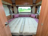 The rear lounge seats in the Bailey Approach Autograph 765 make up into a massive double bed, which will easily house two adults – it can be made up into two singles as well