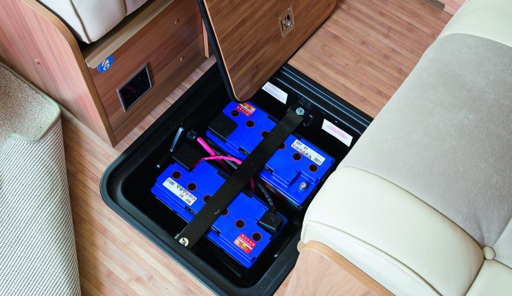 The smart leisure battery compartment is housed between the floors, and has space for two batteries – but only one is fitted as standard in the Bailey Approach Autograph 765