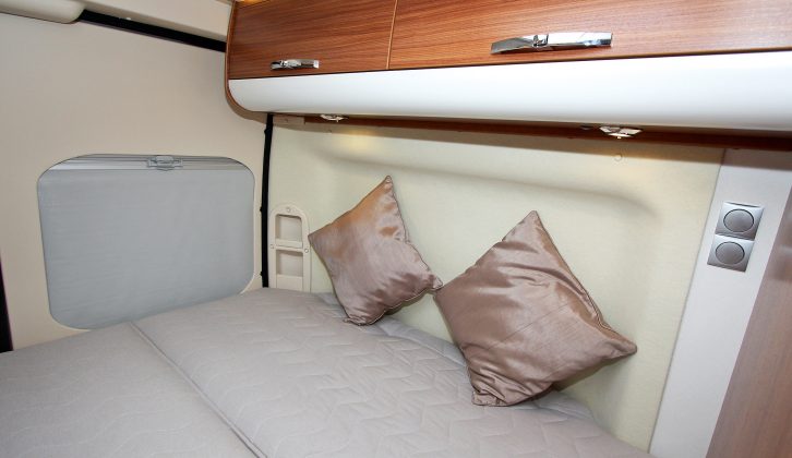There's a large double bed, plus over-locker mood lighting is fitted throughout the 'van – read more in the Practical Motorhome Adria Twin 640 SPX review