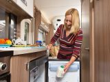The dual-fuel fridge in the Swift Esprit 494 has a built-in freezer compartment and will easily offer enough cold storage for a couple on holiday