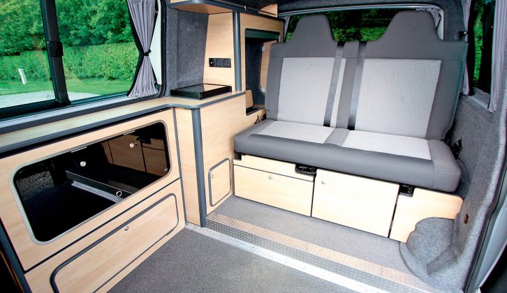 Step inside the GM Coachwork Panorama camper and you can see that the fold-down kitchen allows space for wheelchair manoeuvring – there's the option of a six-way power transfer seat that's fully adjustable to aid transfer from wheelchair to seat