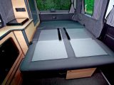 Our able-bodied testers converted the rear seat quickly and easily into a double bed with no ridges in the GM Coachwork Panorama camper