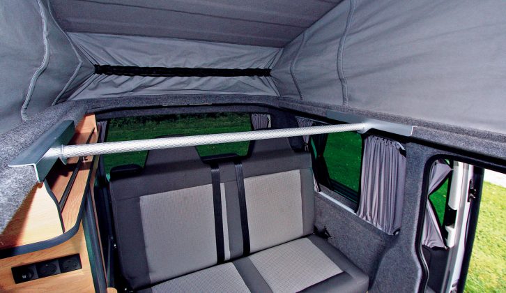 There's a grab rail to get from wheelchair to seats in the GM Coachwork Panorama camper; it's a transverse tube that you can position anywhere in the main lounge
