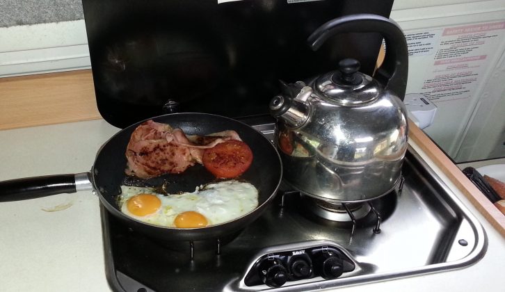 The kitchen of the Toyota Hilux campervan was just the job for cooking the perfect breakfast