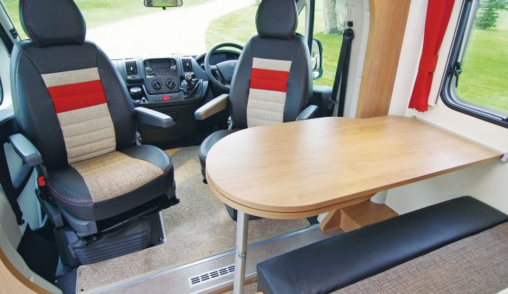 Swivel the front cab seats in the Bailey Approach Advance 615 to make the most of the front half-dinette, an ideal place for meals, reading and listening to music on holiday