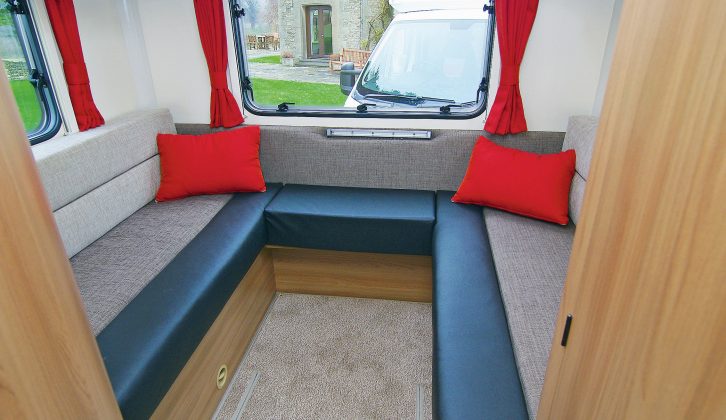 There's a large lounge at the rear of the Bailey Approach Advance 615, perfect for get-togethers with friends in the motorhome