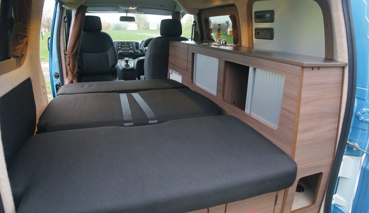 The traditional campervan bed in Hillside's new Dalbury E measures 1.83m x 1.07m (6' x 3'6") so it's ideal for singletons and close couples who aren't too tall