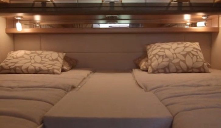 Take a peek at the comfortable twin beds in the Knaus Sky I 700 LEG on TV's The Motorhome Channel, with Practical Motorhome