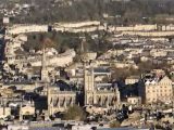 This aerial view of Bath, from our TV show on The Motorhome Channel, shows the tasteful spa town's beautiful buildings, which are built of the creamy golden Bath stone, hollowed from the surrounding hills