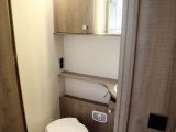The swivel toilet and hand basin are separate from the shower cubicle in the Pilote Galaxy G740 G Sensation. The door can be used to close off the front of the motorhome for extra privacy when needed