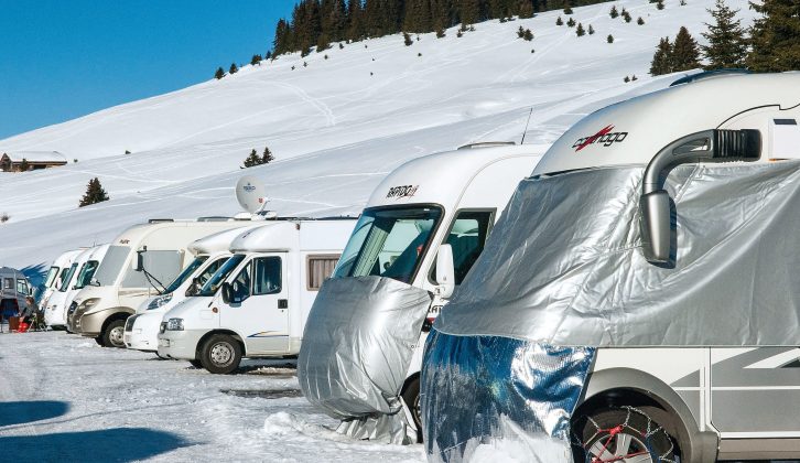 Cover your motorhome windscreen with thermal screens to reduce condensation during your ski holidays