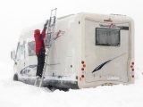 Clear the snow off your motorhome during ski holidays to make sure that the air vents and solar panels are clear, and prevent accidents caused by frozen ice blocks falling off your motorhome when you are driving