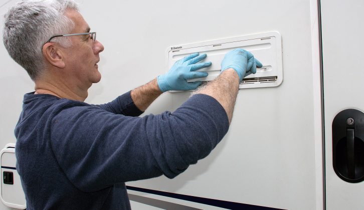 Use proprietary winter fridge vent covers to reduce the heat energy loss that would affect the performance of the fridge's cooling system during your motorhome ski holidays – and make sure you maintain fridge ventilation for safety