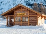 A heated services hut provides a bit of luxury when you're staying at an aire in France during motorhome skiing holidays