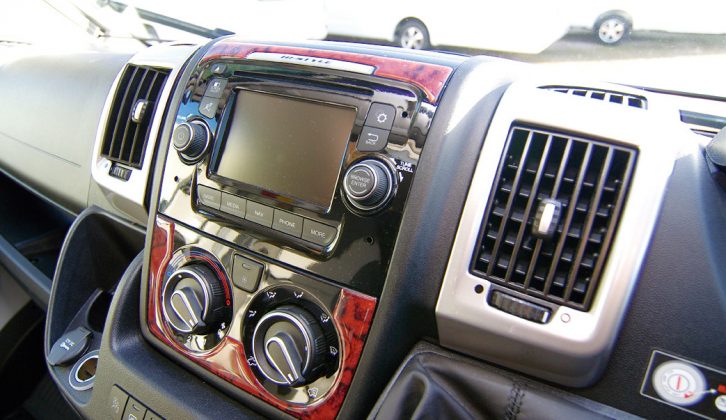 There's cruise control, cab air conditioning, and an integrated DAB radio, CD Player, touch-screen sat-nav and Bluetooth phone connectivity in the Bessacarr Hi-Style 496