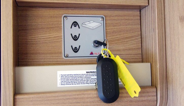 Simple Chubb key isolator and push buttons operate the drop-down bed. This can be left at any height, but descends usefully low