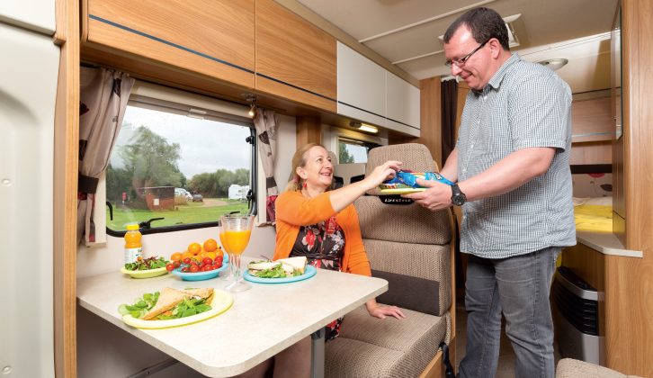 At mealtimes two can sit next to each other and two at right-angles, across the gangway in the Swift Lifestyle 664