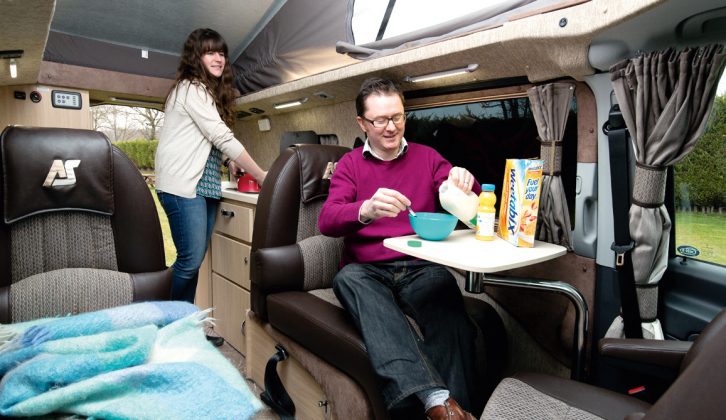 Auto-Sleepers has included a pair of removable tables in the Wave campervan. They are easy to deploy and can be moved near to the front or rear seats