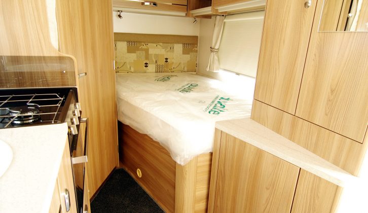 The Swift Lifestyle 664’s double bed has a wetroom-style washroom alongside it