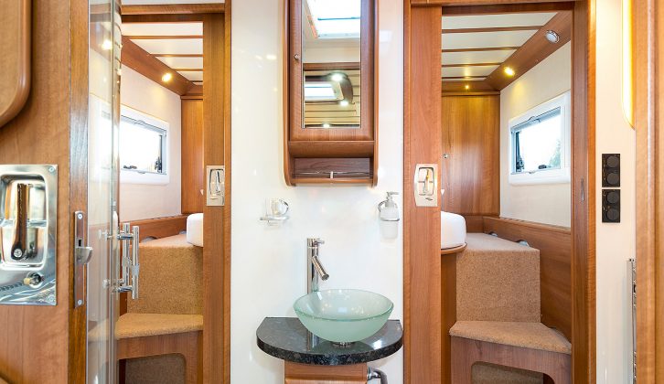 Split across the middle of the ’van, the washroom is well equipped and spacious, with a boutique hotel vibe