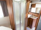 Some motorhomes with this layout favour circular shower units, but Roller Team opts for a rectangular one in the T-Line 740, with a shelf below knee height