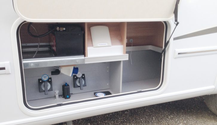 Here's a handy hatch! We love the Unique Service Box on the Sky i 700 motorhome's nearside – it houses all of the essential facilities in one easy-to-access location