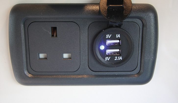 Combined 230V and USB outlets – additional 12V and 230V outlets are in the lounge