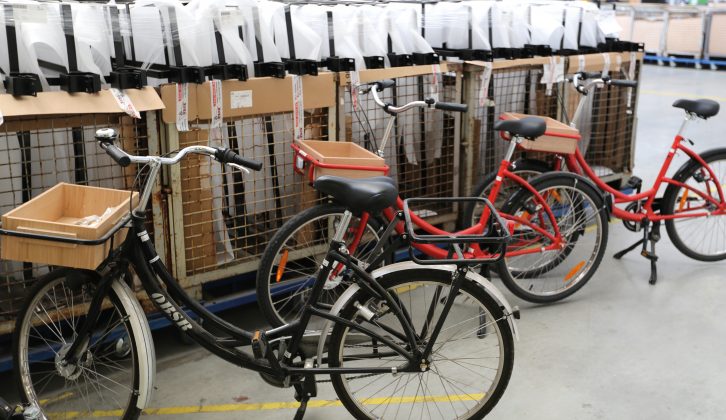 Bikes are used to get around the factory quickly