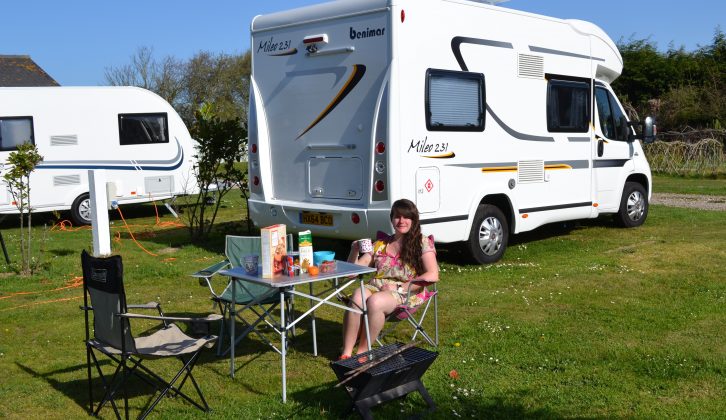 Bryony soon got the hang of where to sit to make the most of the spring sunshine at Daisy Cottage Campsite and Retreat