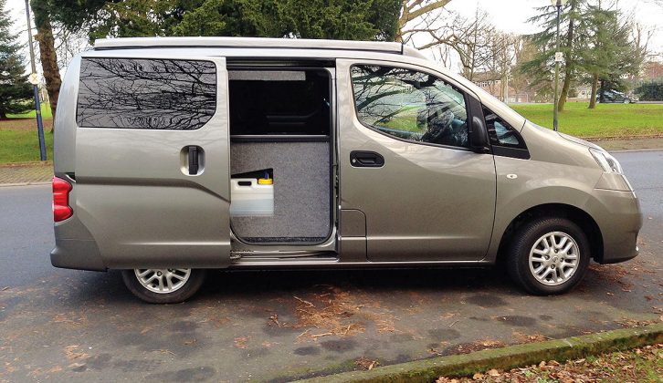 The final length of this Nissan campervan is 4.4m (14'5"), plus it is 1.86m (6’1”) tall with the pop-top closed (less aerial), 2.6m (8’6”) with the pop-top open