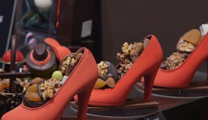 Who could resist this eye-catching display of French chocolates in red high heels – tune in to our new TV show to find out more