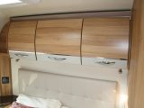 A padded headboard adds to the comfort of the users of the fixed rear double bed in the Bailey Approach Autograph 730 and each has a spotlight for reading. There’s ample storage for clothing