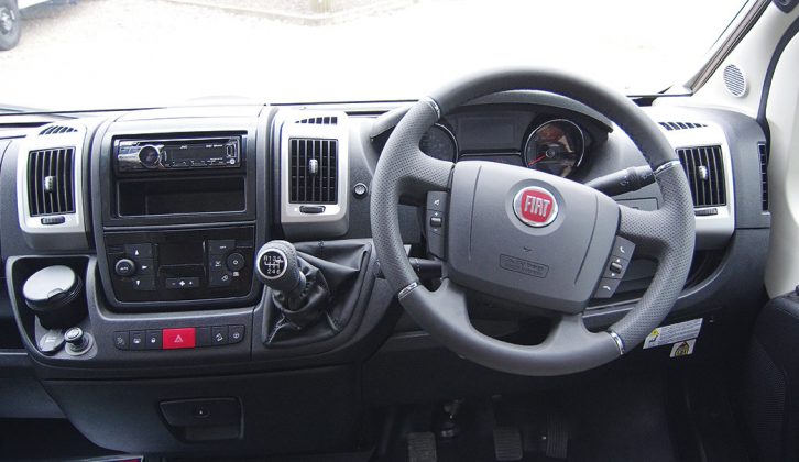 The 2015 Fiat Ducato cab in the HymerCar Sierra Nevada is a big step forward, with features such as DAB radio and Bluetooth connectivity, plus great sports seats